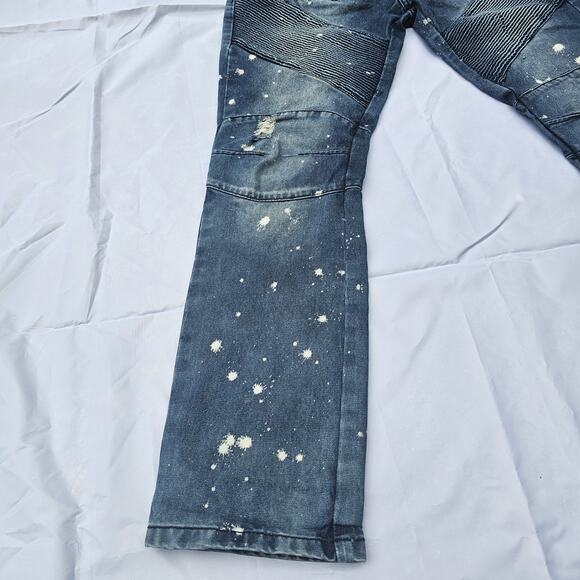 CJ Black Premium Mens Blue Denim Paint Ribbed Skinny Biker Jeans Fit 32x32 - Picture 6 of 14